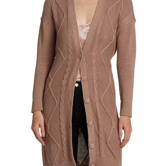 L’AGENCE NWT M Harleen Belted Cable-Knit Cardigan rustic brown nude midi long - Picture 4 of 8